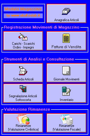 Menù Gestione Magazzino
